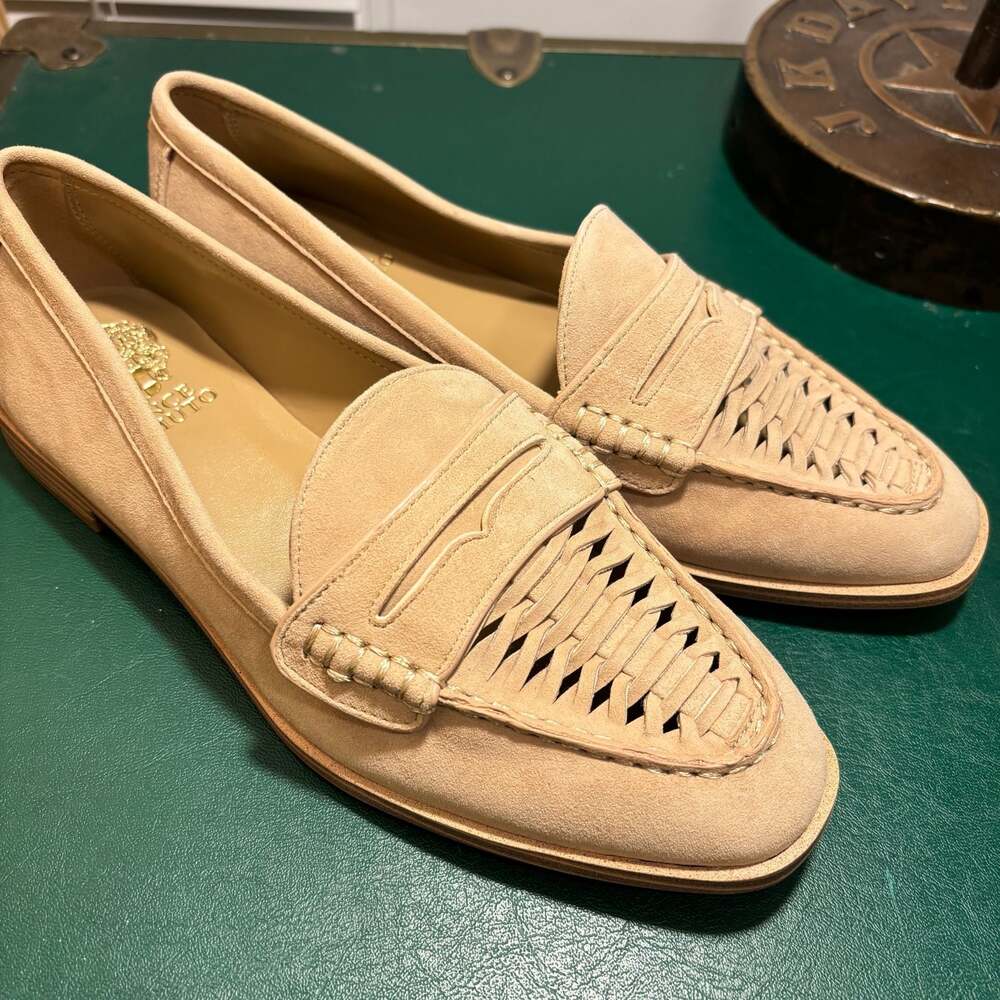 Vince Camuto Caylas Woven Suede Penny Loafers in Beige Sz 8 W - Picture 2 of 16